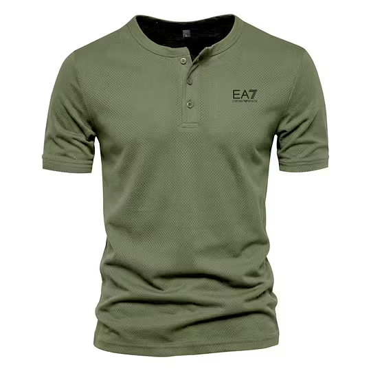 Men's EA7 Quick-Dry Henley Gym T-Shirt