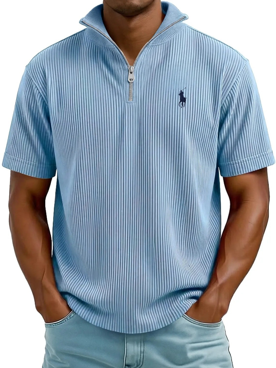 Textured Quarter-Zip Polo Shirt – Modern Comfort, Timeless Style