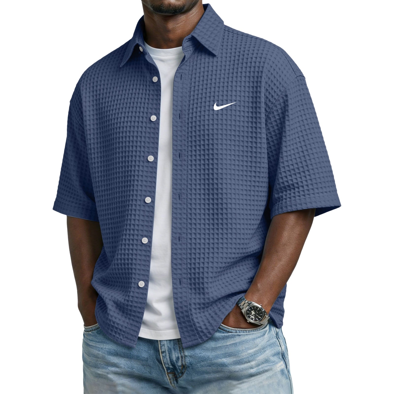 Men’s Trendy Lapel Waffle T-Shirt – Perfect for Casual & Sporty Days