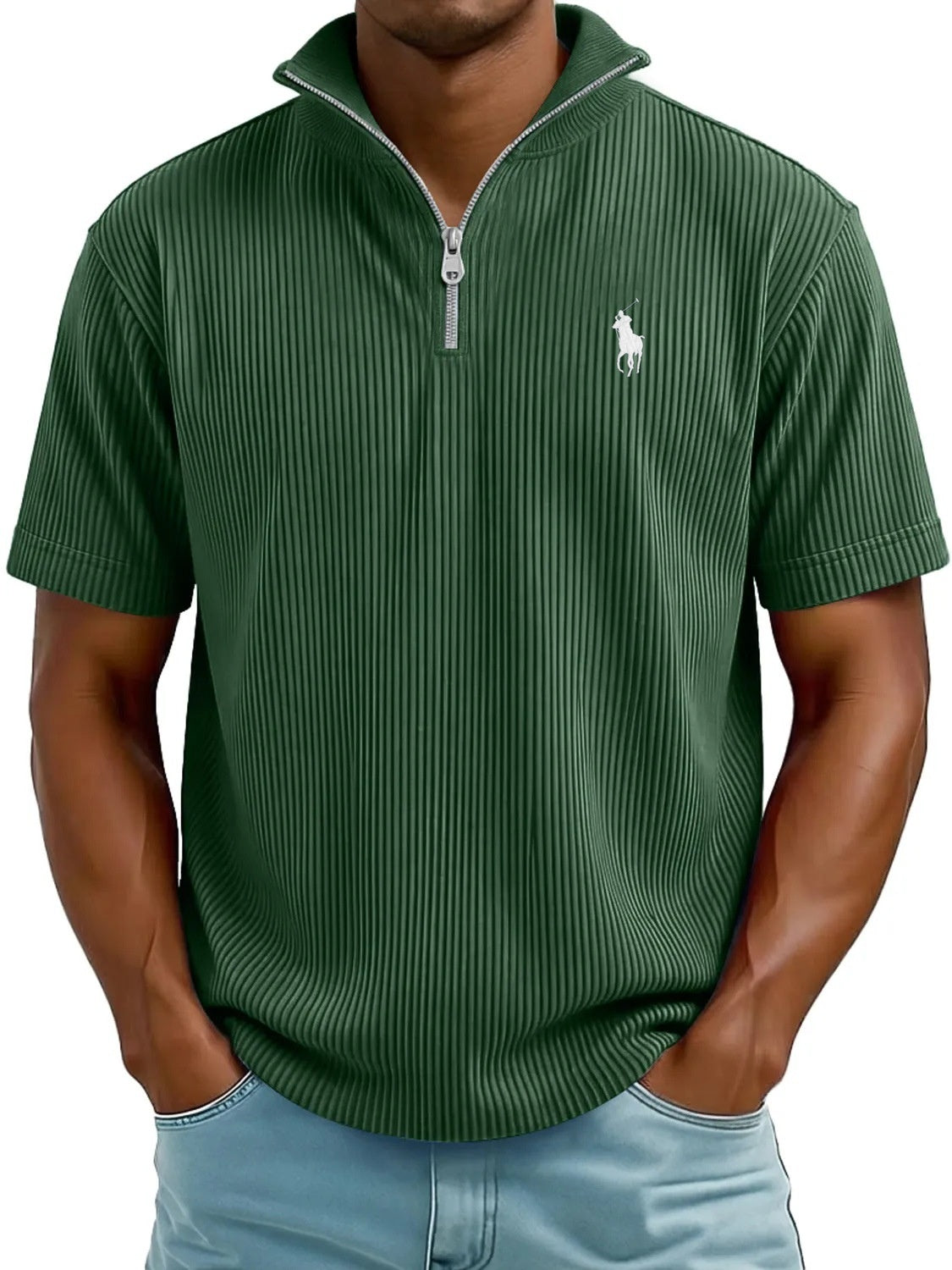 Textured Quarter-Zip Polo Shirt – Modern Comfort, Timeless Style