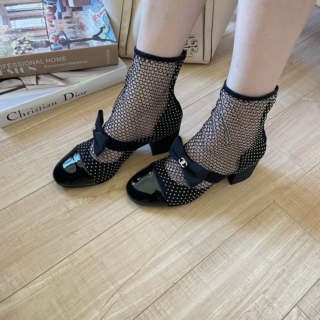 C  Rhinestone Mesh Cool Boots