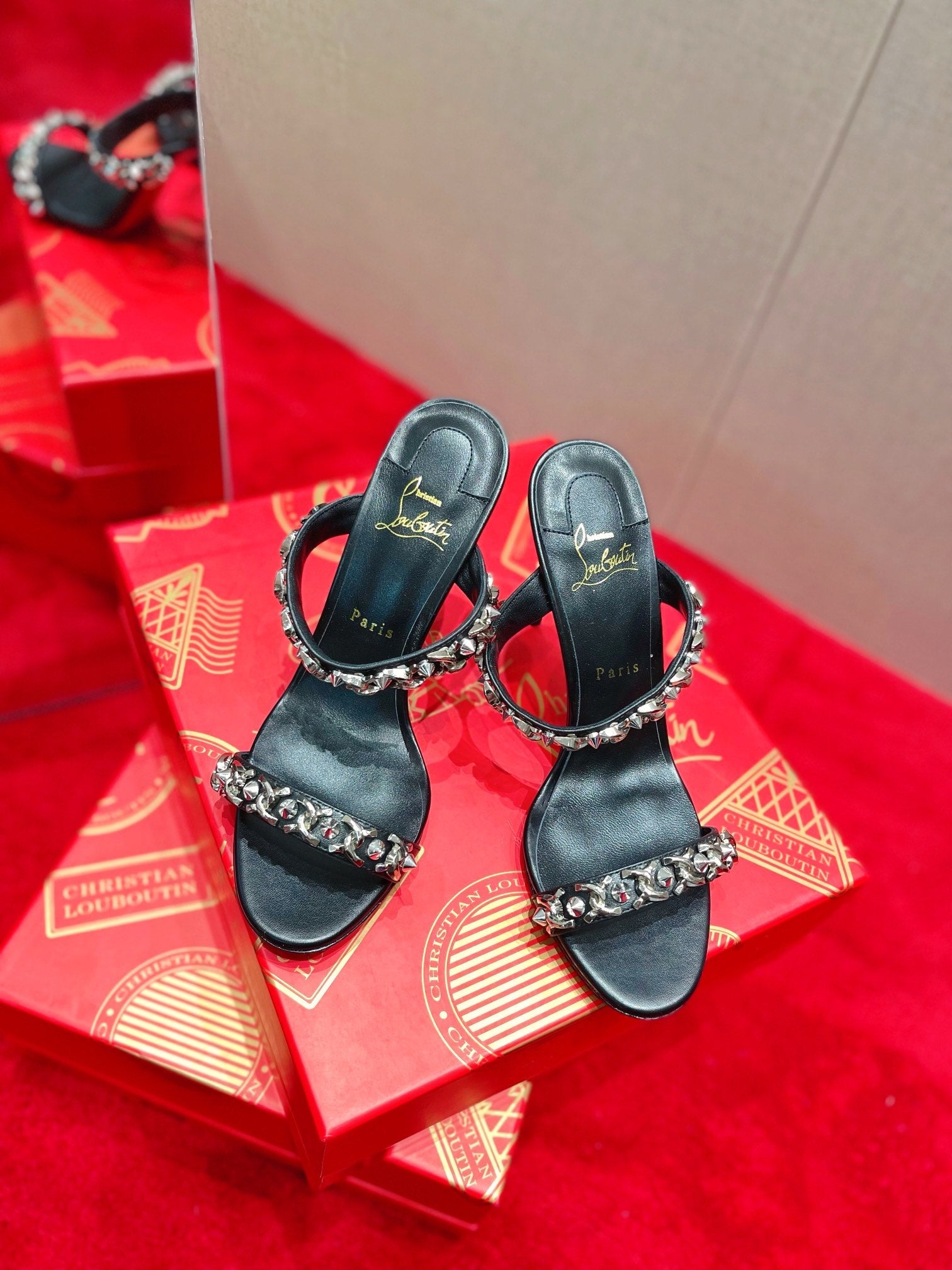 CL* 24 new chain high-heeled slippers 1:1 VIP