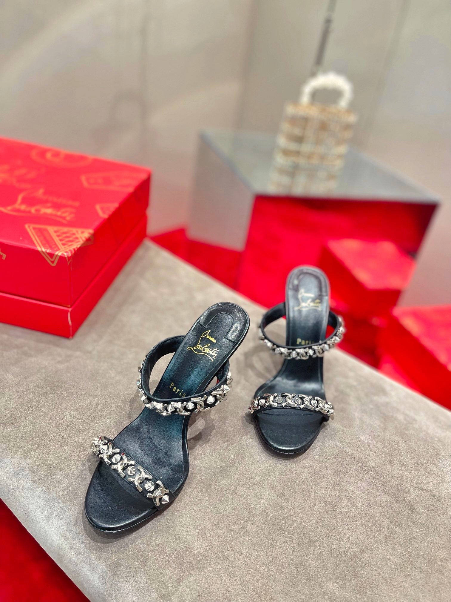 CL* 24 new chain high-heeled slippers 1:1 VIP