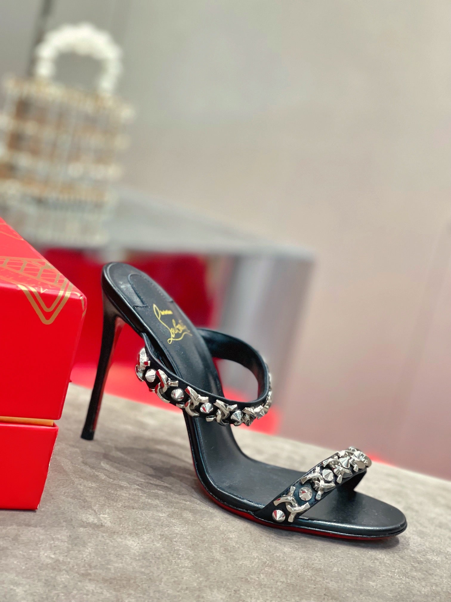 CL* 24 new chain high-heeled slippers 1:1 VIP
