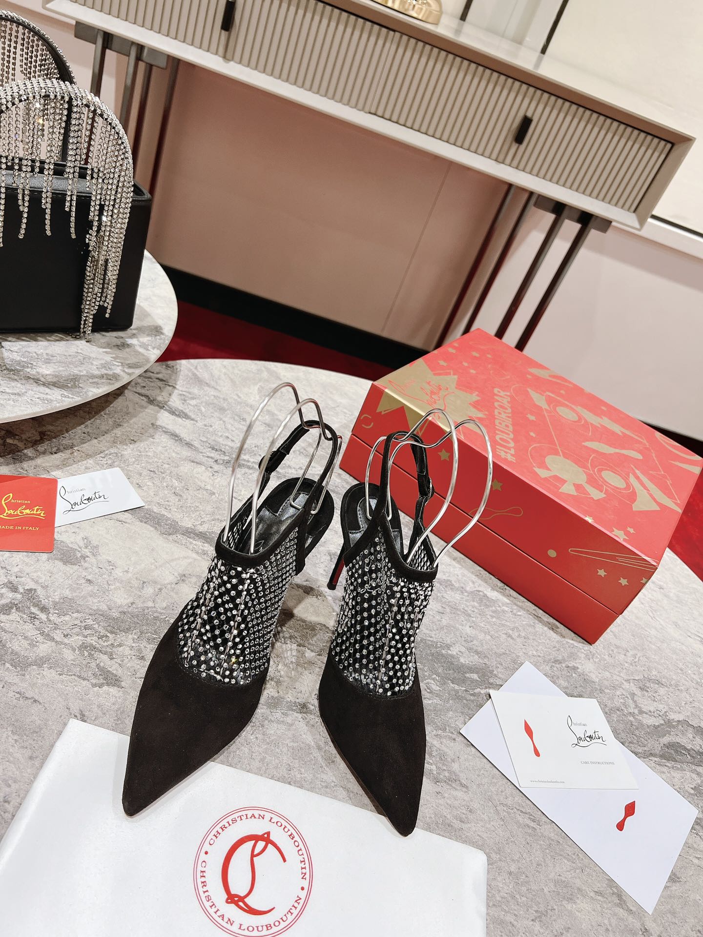 CL* 24 new fishnet rhinestone high heels 1:1VIP