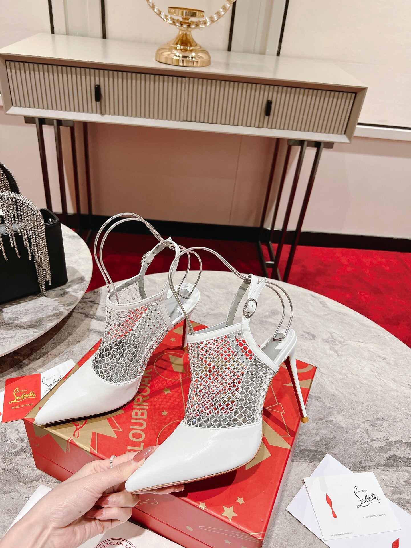 CL* 24 new fishnet rhinestone high heels 1:1VIP