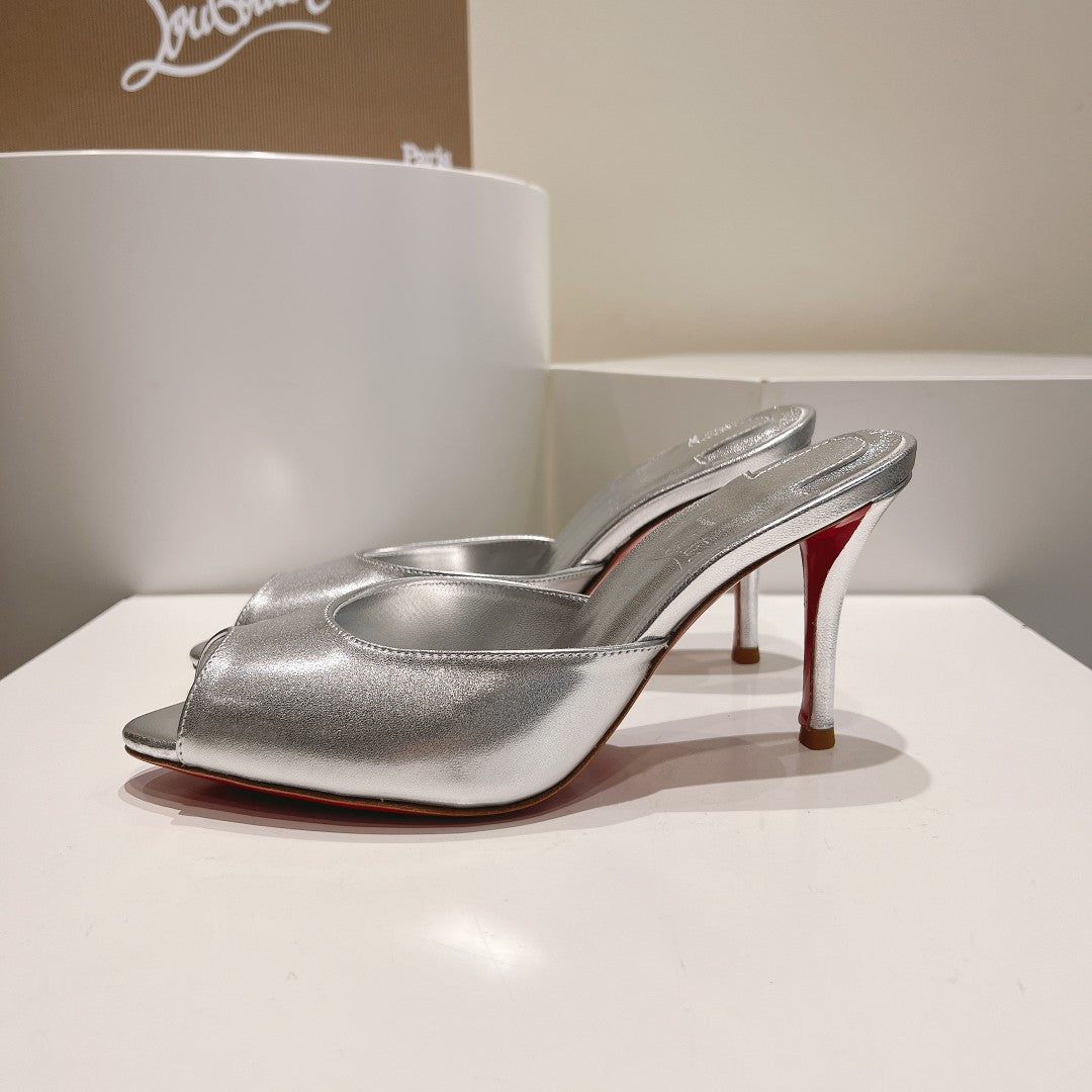 CHRIS* LOUB* 24SS Patent Leather Peep Toe High Heel Slippers 1:1 VIP