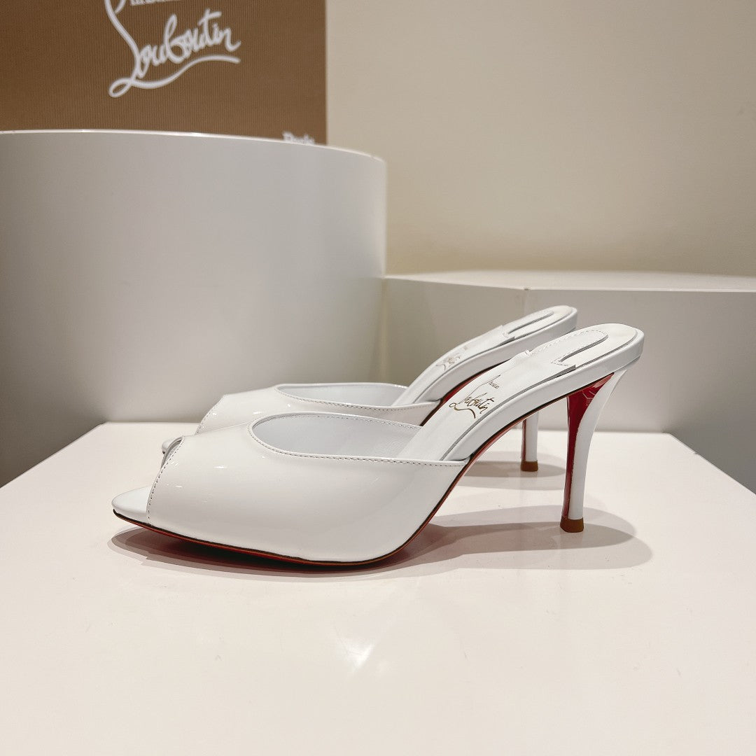 CHRIS* LOUB* 24SS Patent Leather Peep Toe High Heel Slippers 1:1 VIP