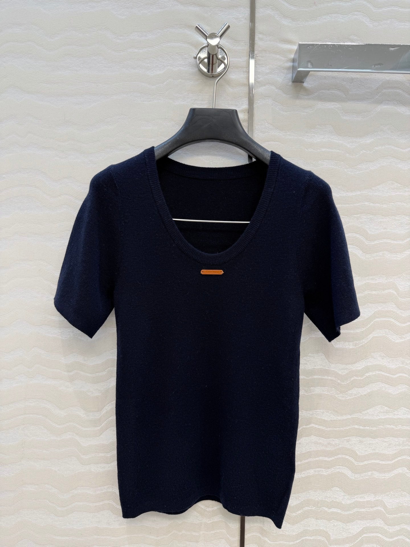 MIU V-neck fitted knitted top