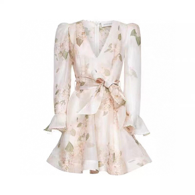 Retro Floral Print V-Neck Dress