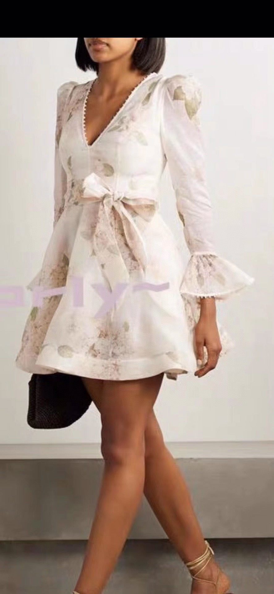 Retro Floral Print V-Neck Dress