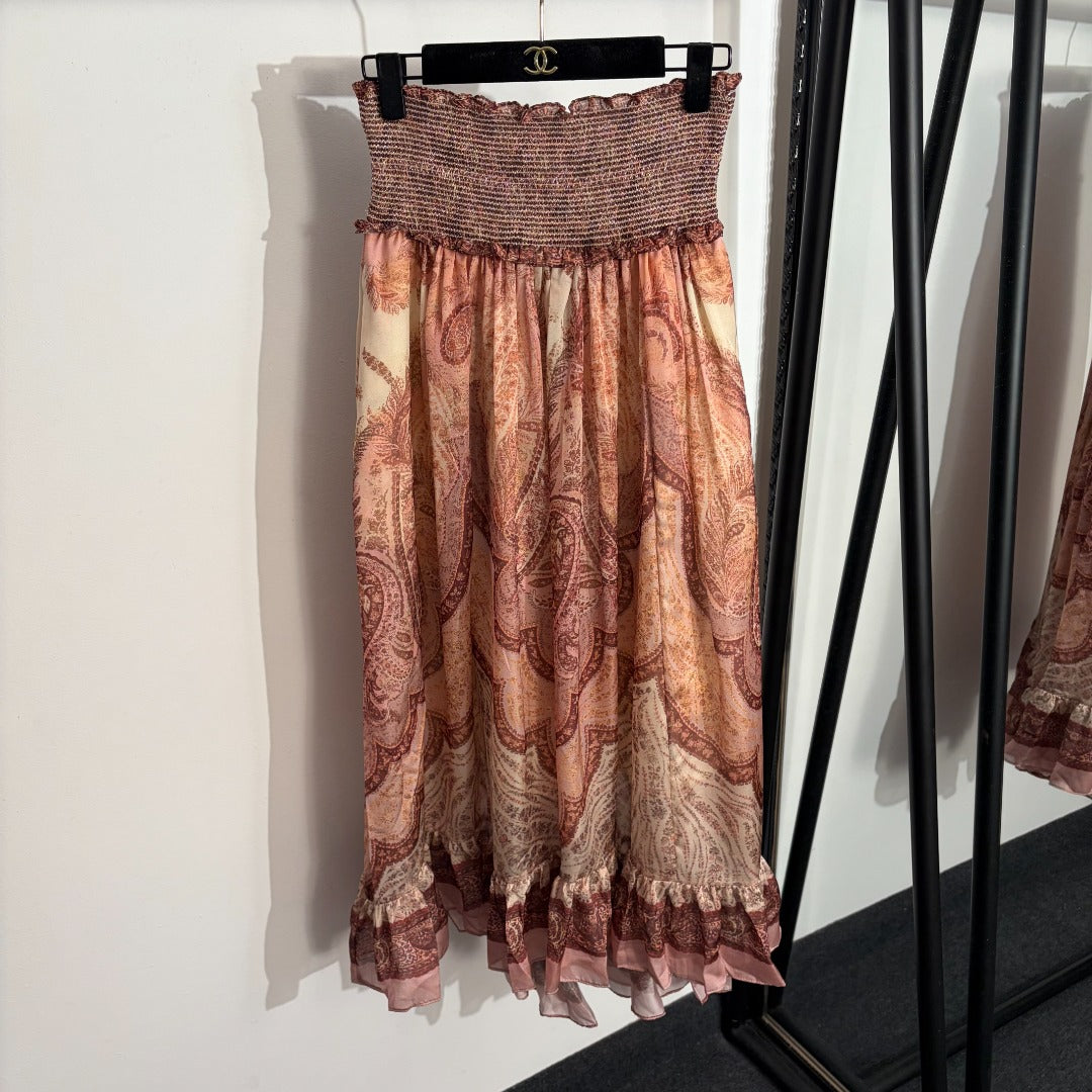 2026SS Vintage-Print Top + High-Waisted Skirt