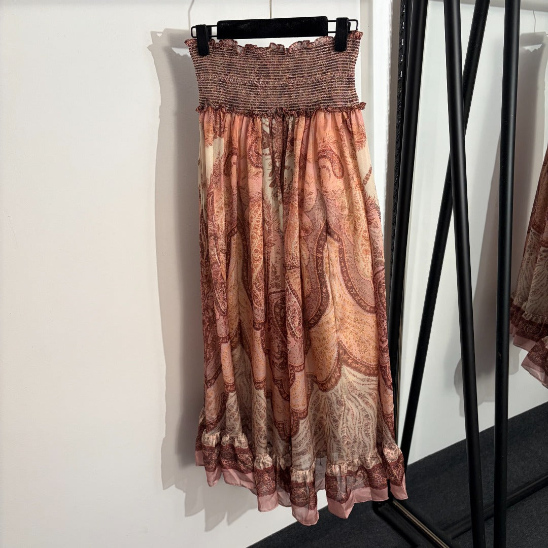 2026SS Vintage-Print Top + High-Waisted Skirt