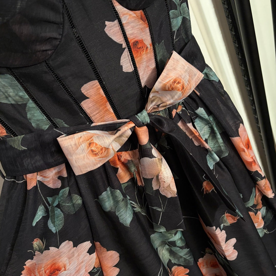 2026SS Floral Print, Tie-Waist, Strapless Cami Dress