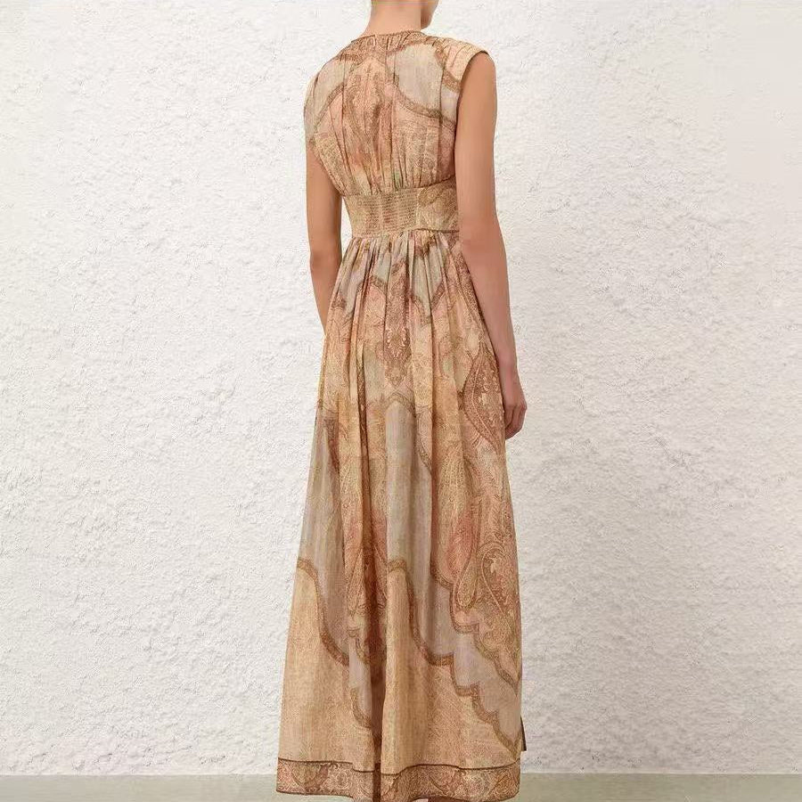 2026SS Vintage-Print, Waist-Cinching, Sleeveless Tank Dress