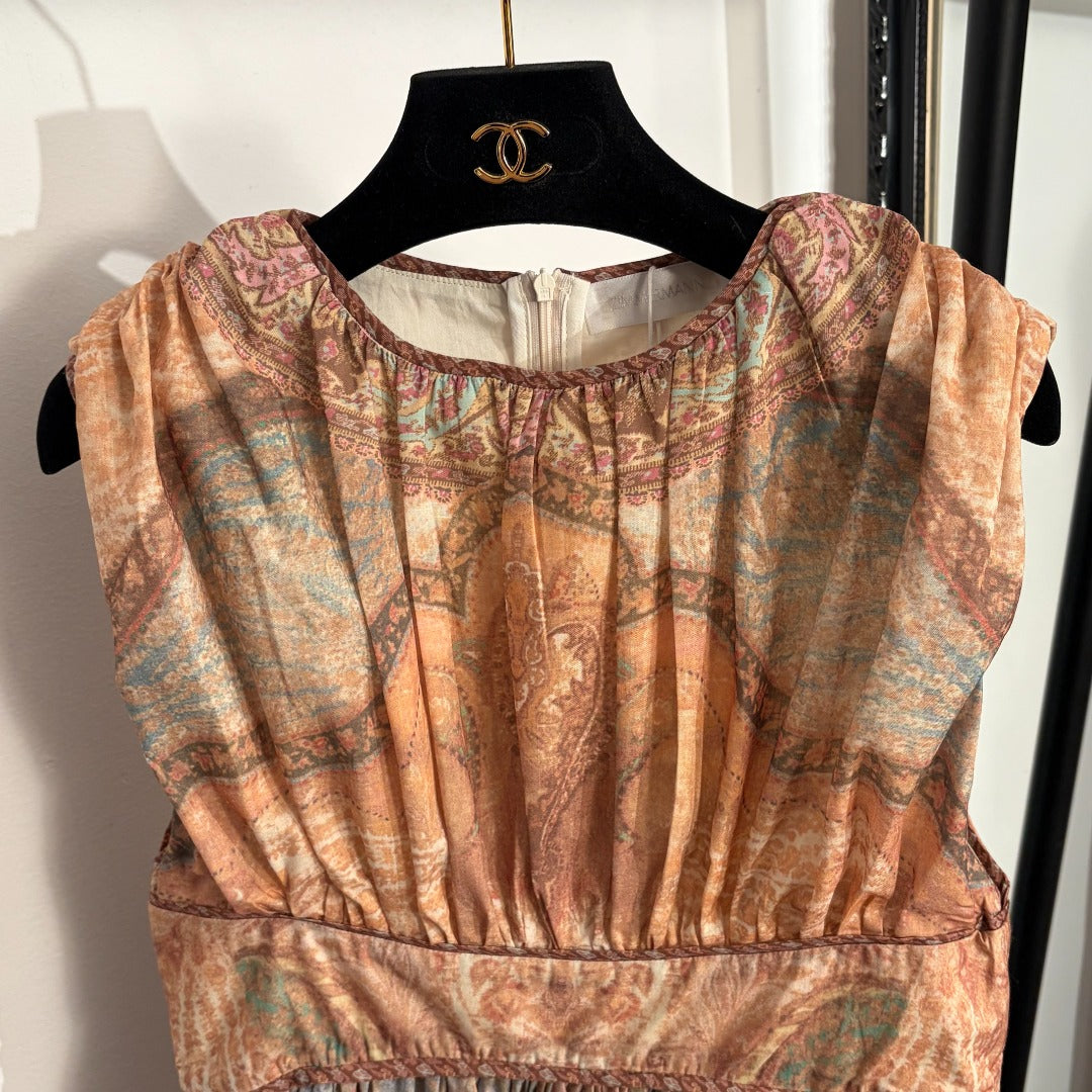 2026SS Vintage-Print, Waist-Cinching, Sleeveless Tank Dress