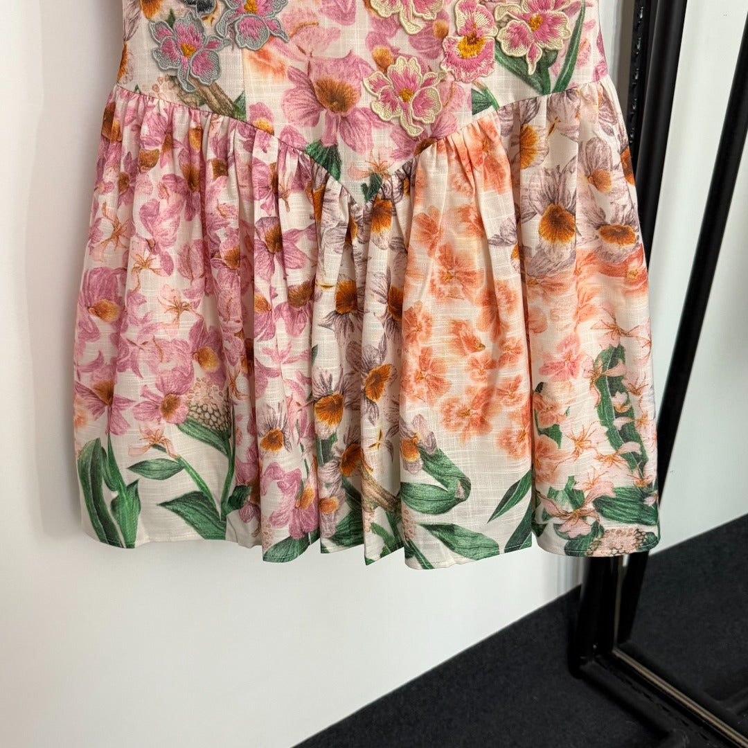 2026SS Heavy-Embellishment Pleated Dress with 3D Floral Embroidery