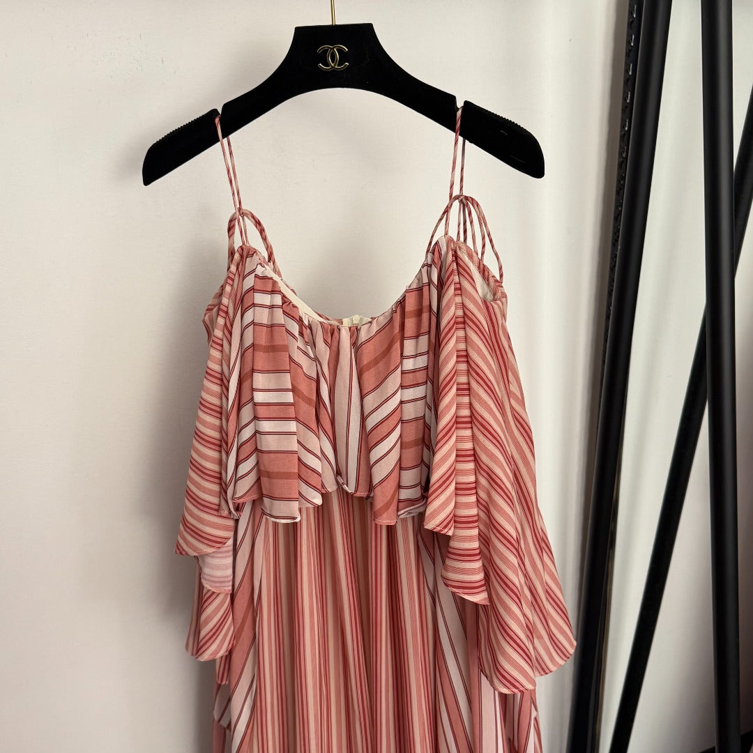 Color-block Striped Ruffled Dress