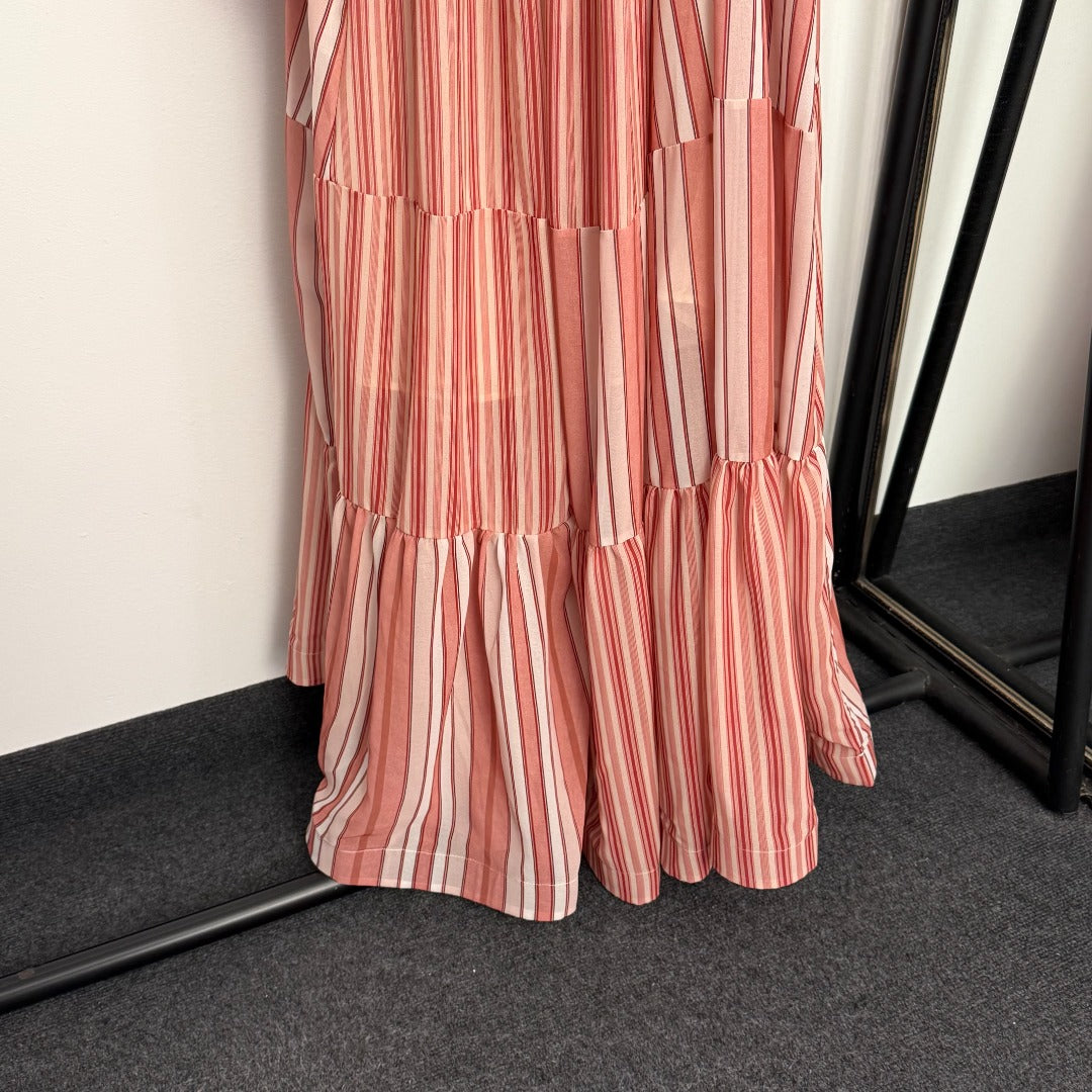 Color-block Striped Ruffled Dress