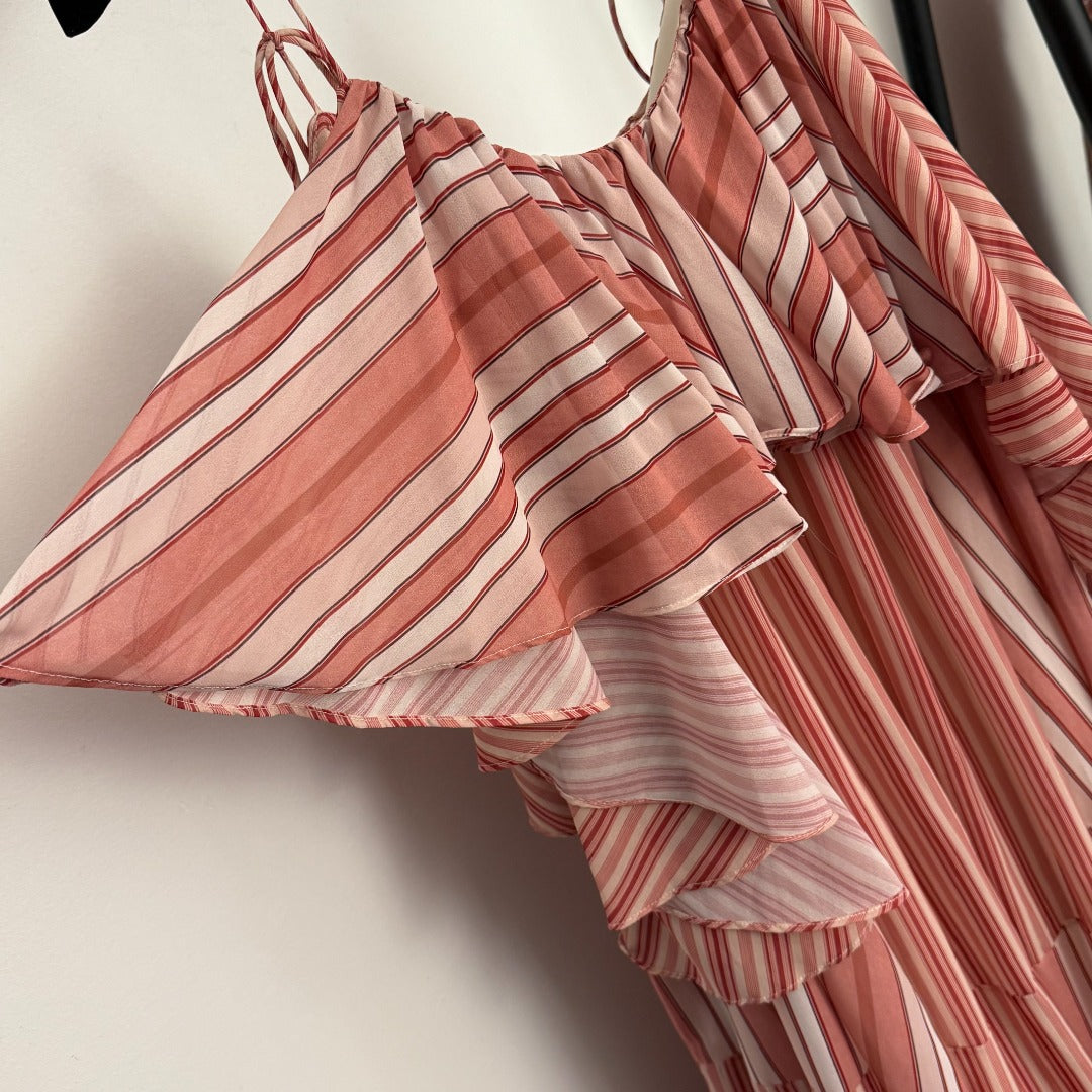 Color-block Striped Ruffled Dress