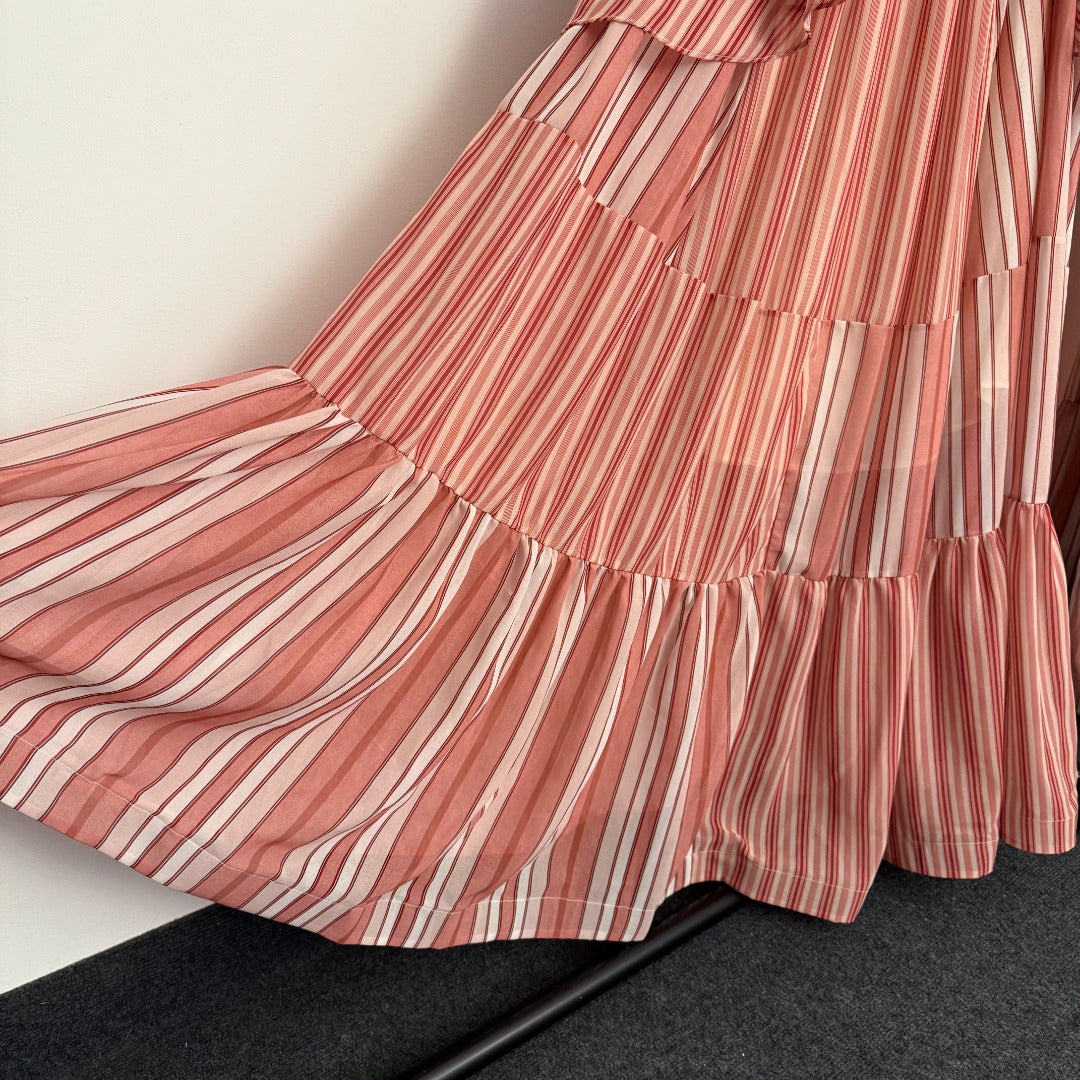Color-block Striped Ruffled Dress