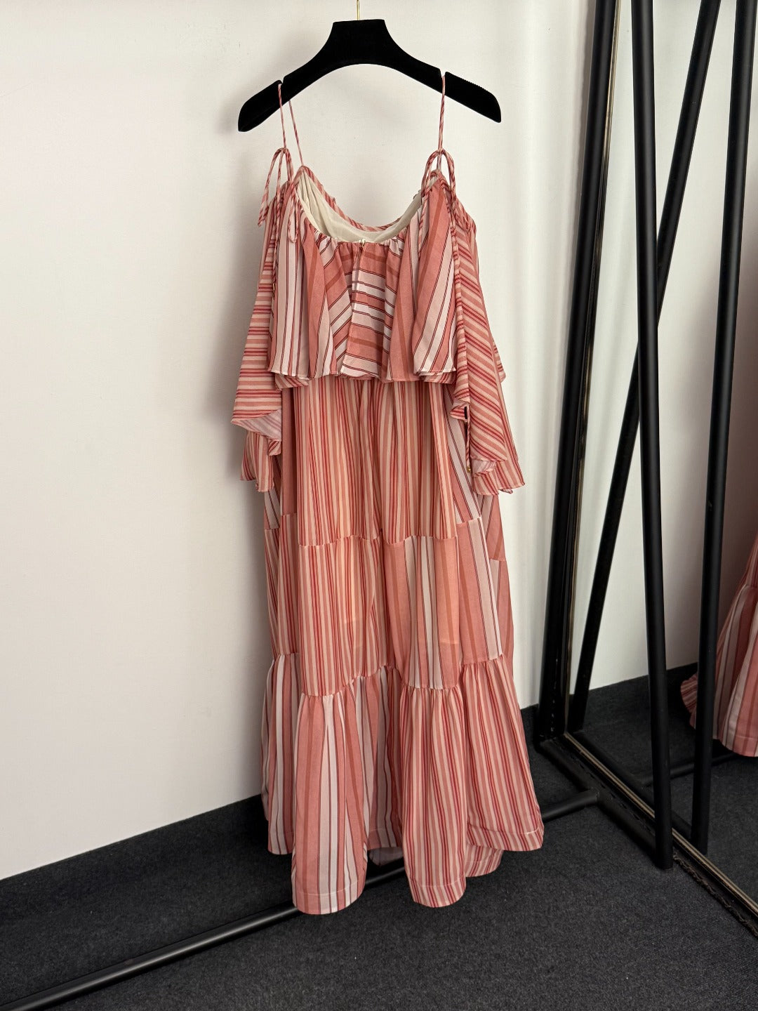 Color-block Striped Ruffled Dress