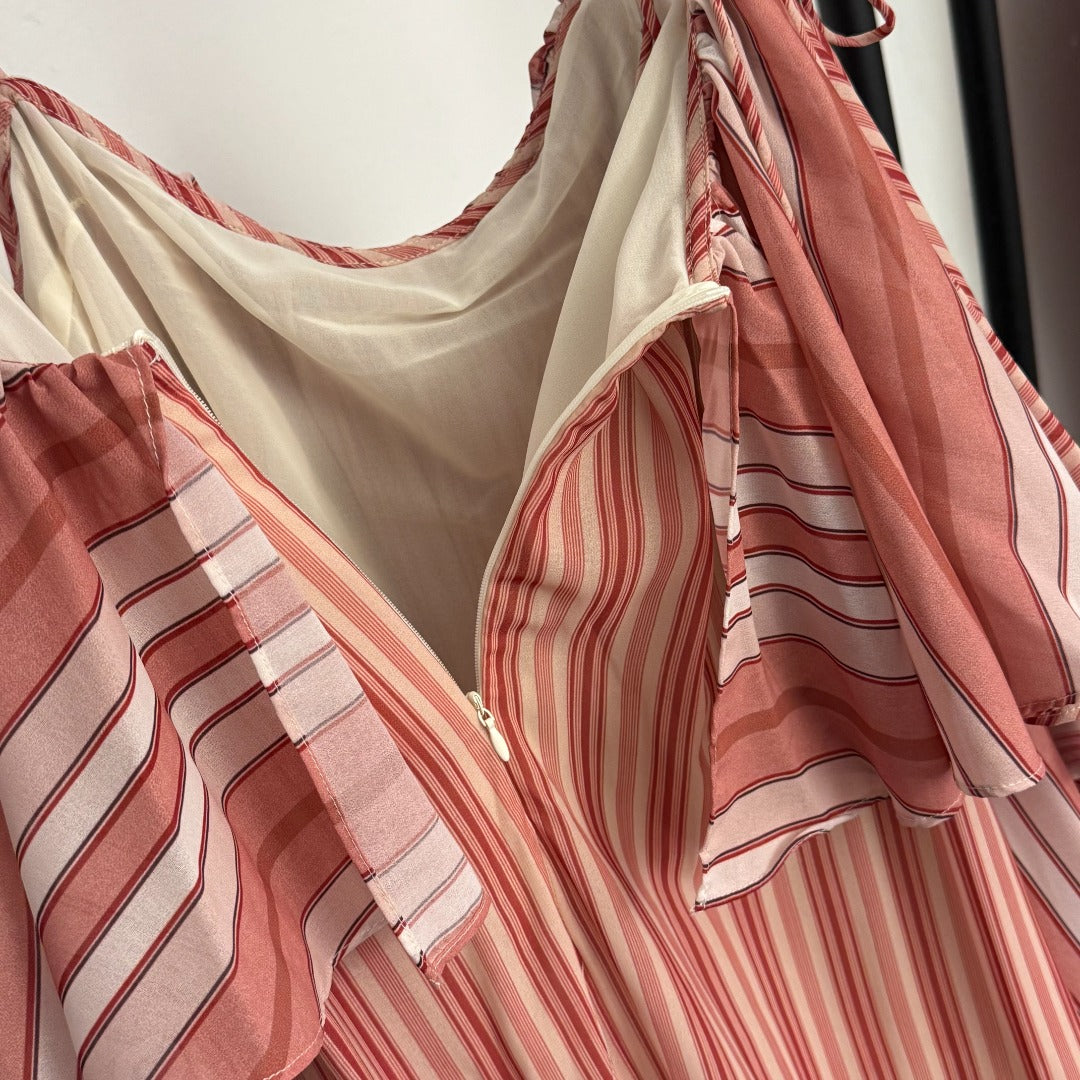 Color-block Striped Ruffled Dress