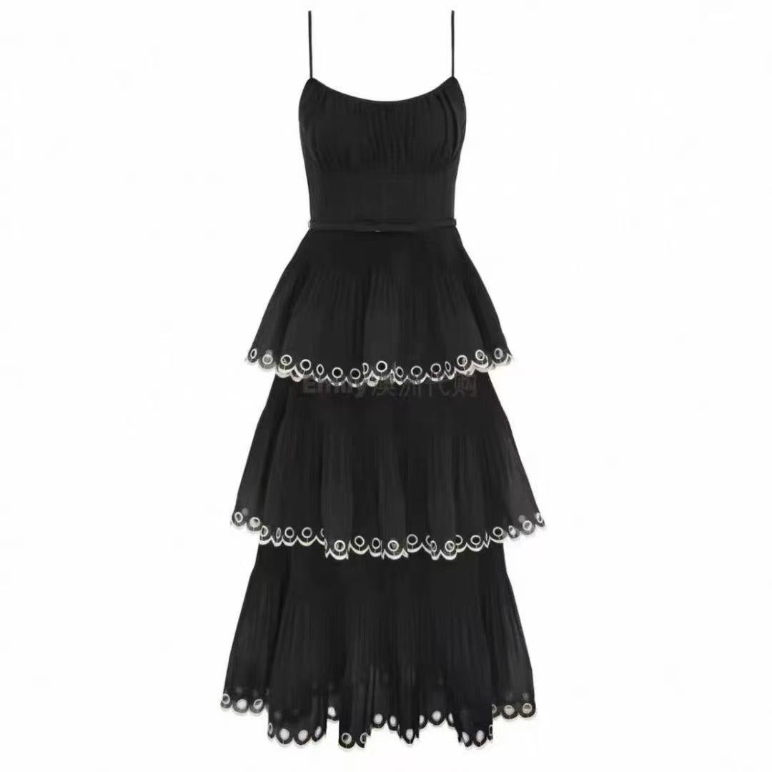 Cutout Ruffled-Hem Spaghetti Strap Dress