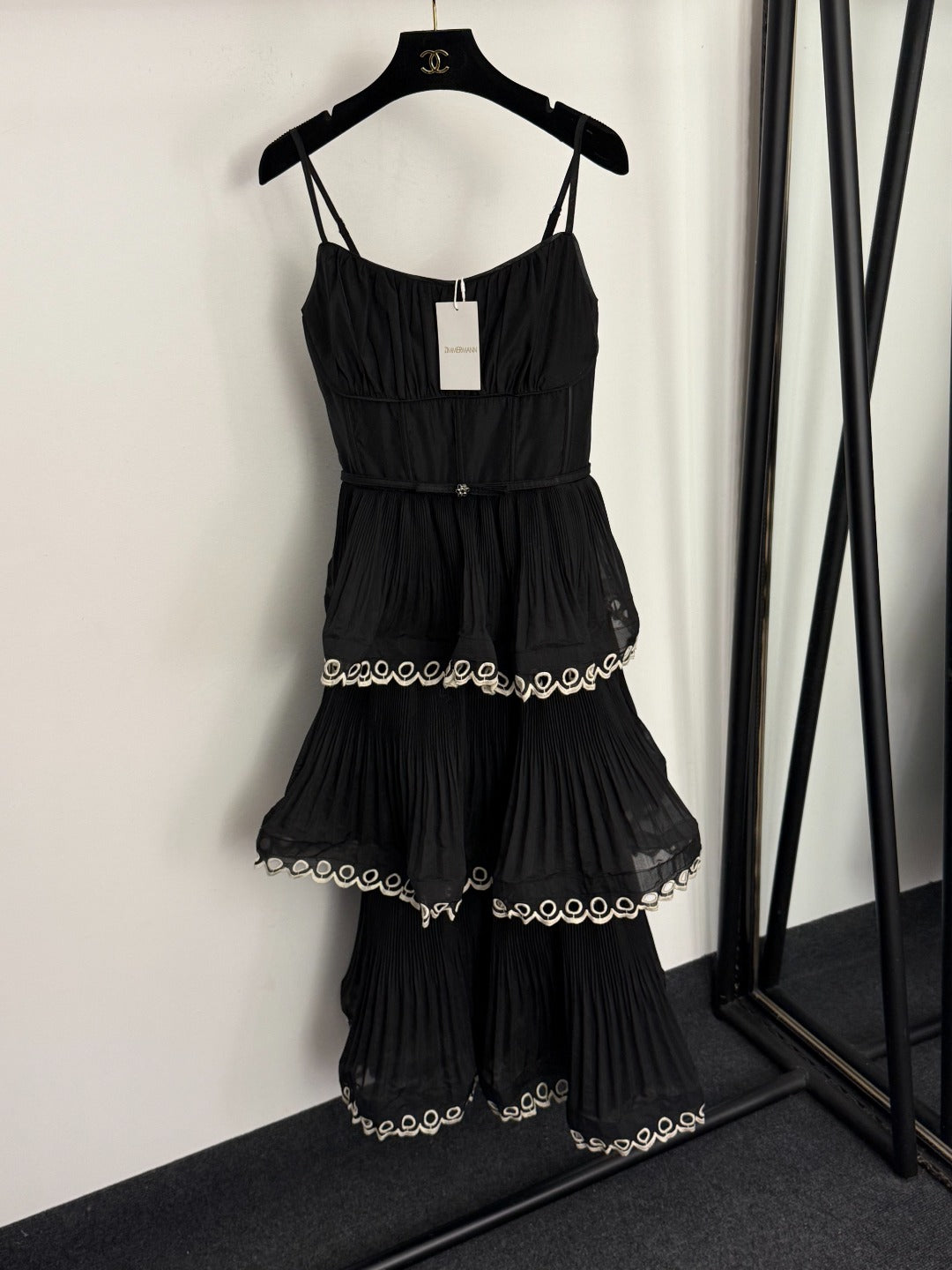 Cutout Ruffled-Hem Spaghetti Strap Dress