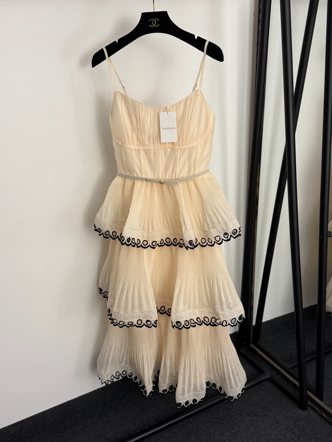 Cutout Ruffled-Hem Spaghetti Strap Dress