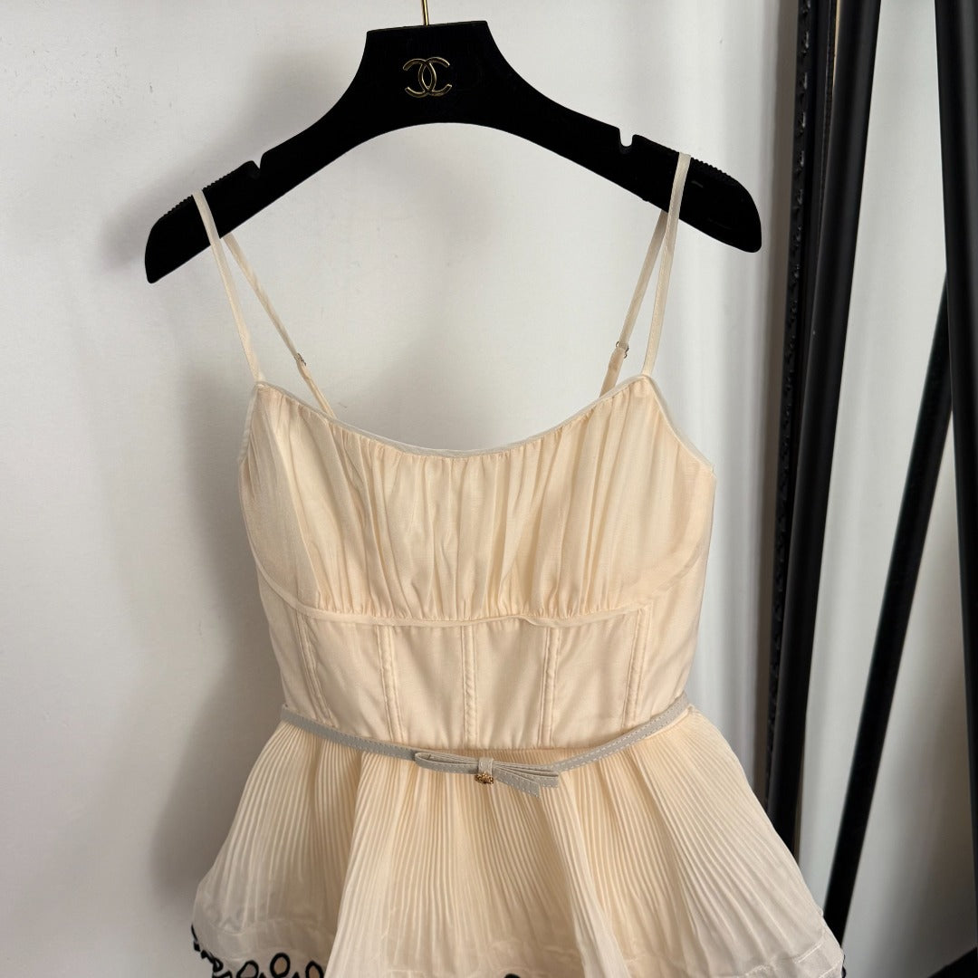 Cutout Ruffled-Hem Spaghetti Strap Dress