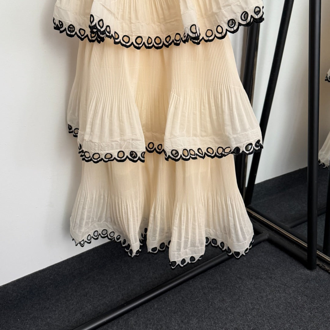 Cutout Ruffled-Hem Spaghetti Strap Dress