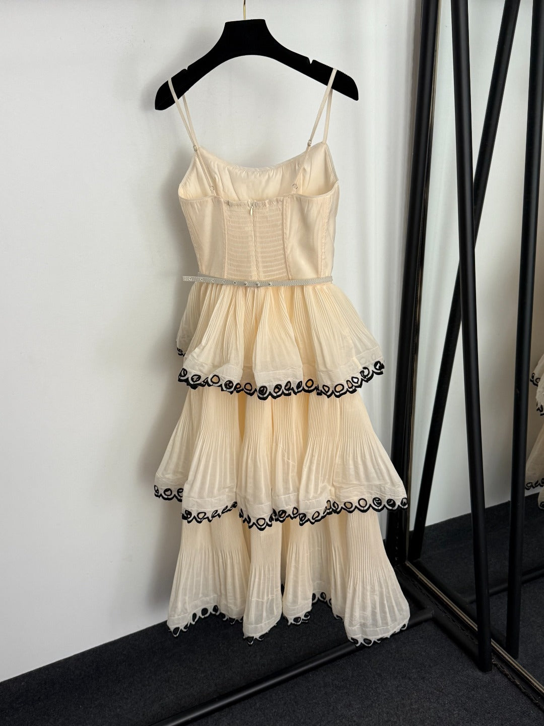 Cutout Ruffled-Hem Spaghetti Strap Dress