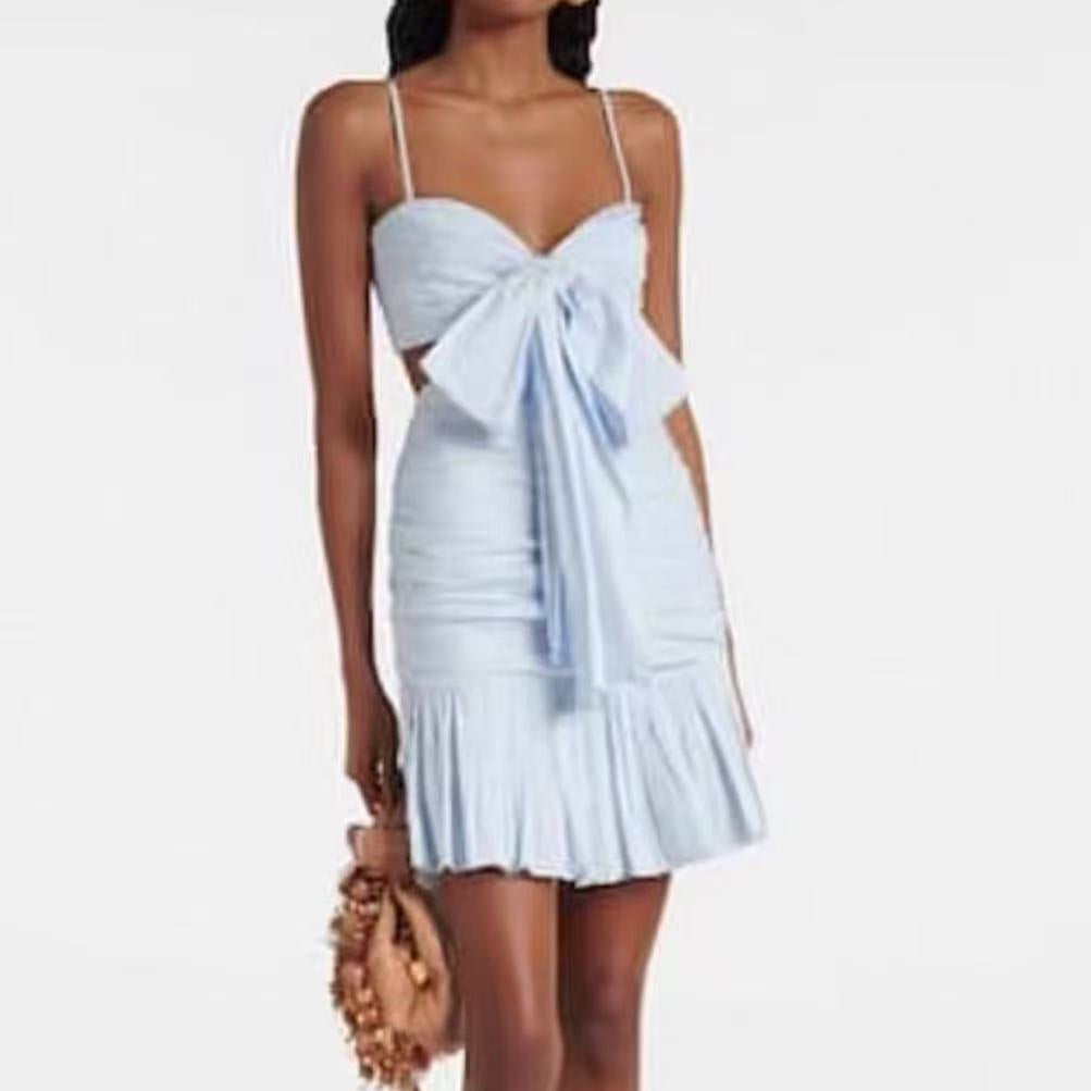 Bow-Accent, Bodycon, Cutout-Waist, Ruffled-Strap Dress