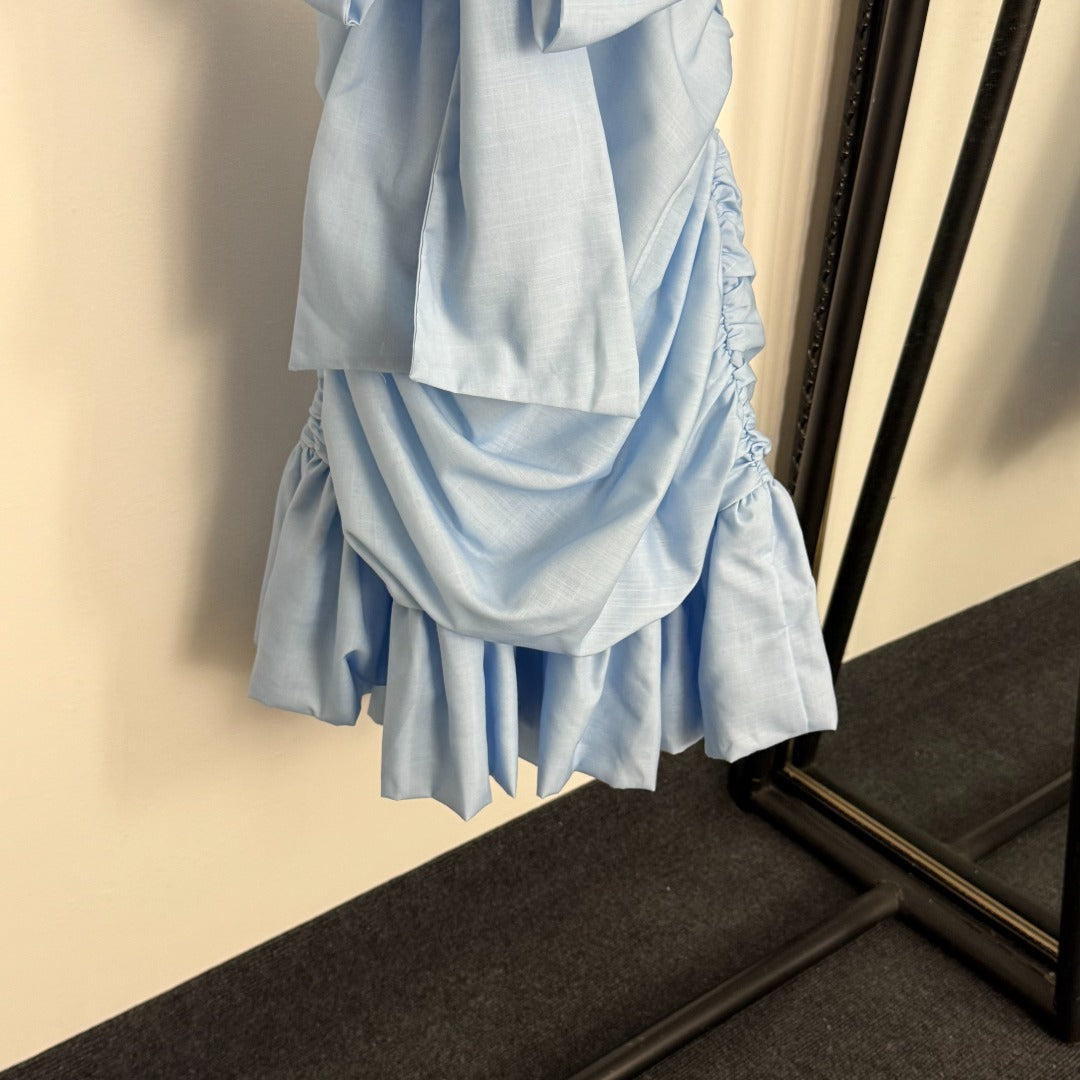 Bow-Accent, Bodycon, Cutout-Waist, Ruffled-Strap Dress