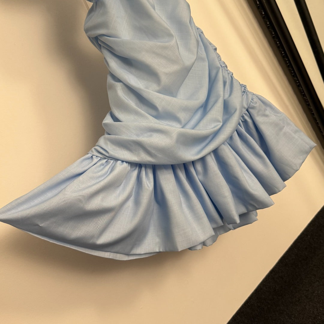 Bow-Accent, Bodycon, Cutout-Waist, Ruffled-Strap Dress