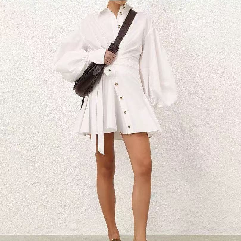Irregular Button, Bow-Tie Waist Dress