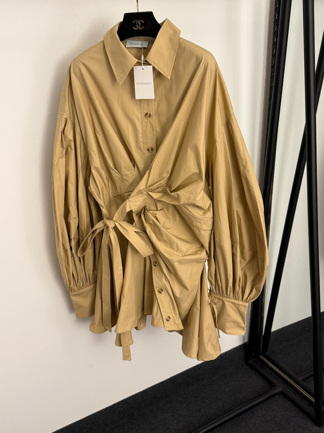 Irregular Button, Bow-Tie Waist Dress