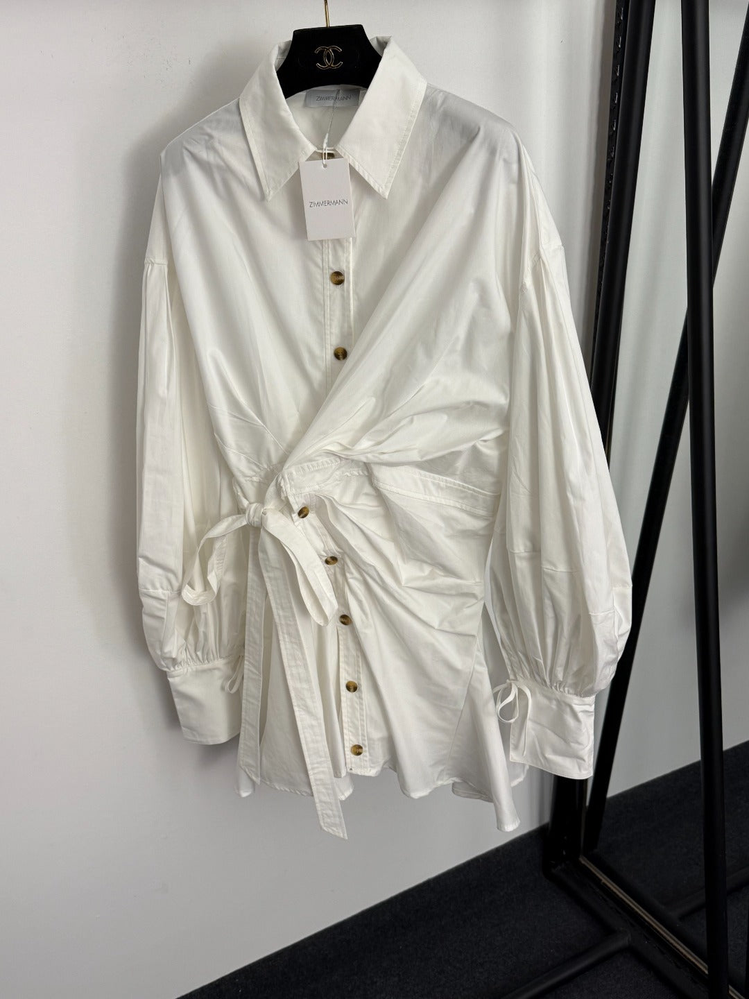 Irregular Button, Bow-Tie Waist Dress