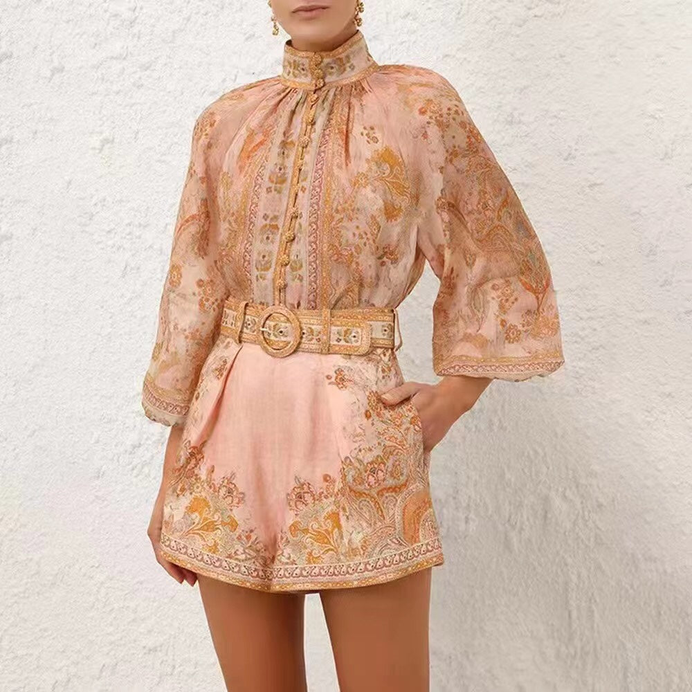 Retro Floral Print Top + Shorts