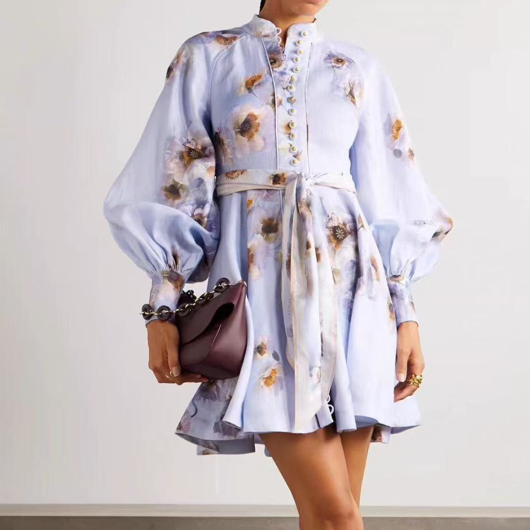 Pastoral Floral Print Tie-Waist Dress