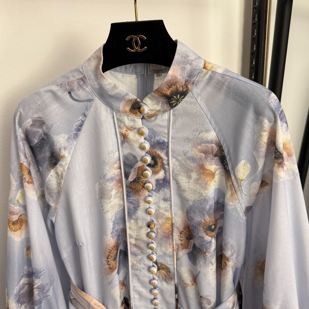 Pastoral Floral Print Tie-Waist Dress