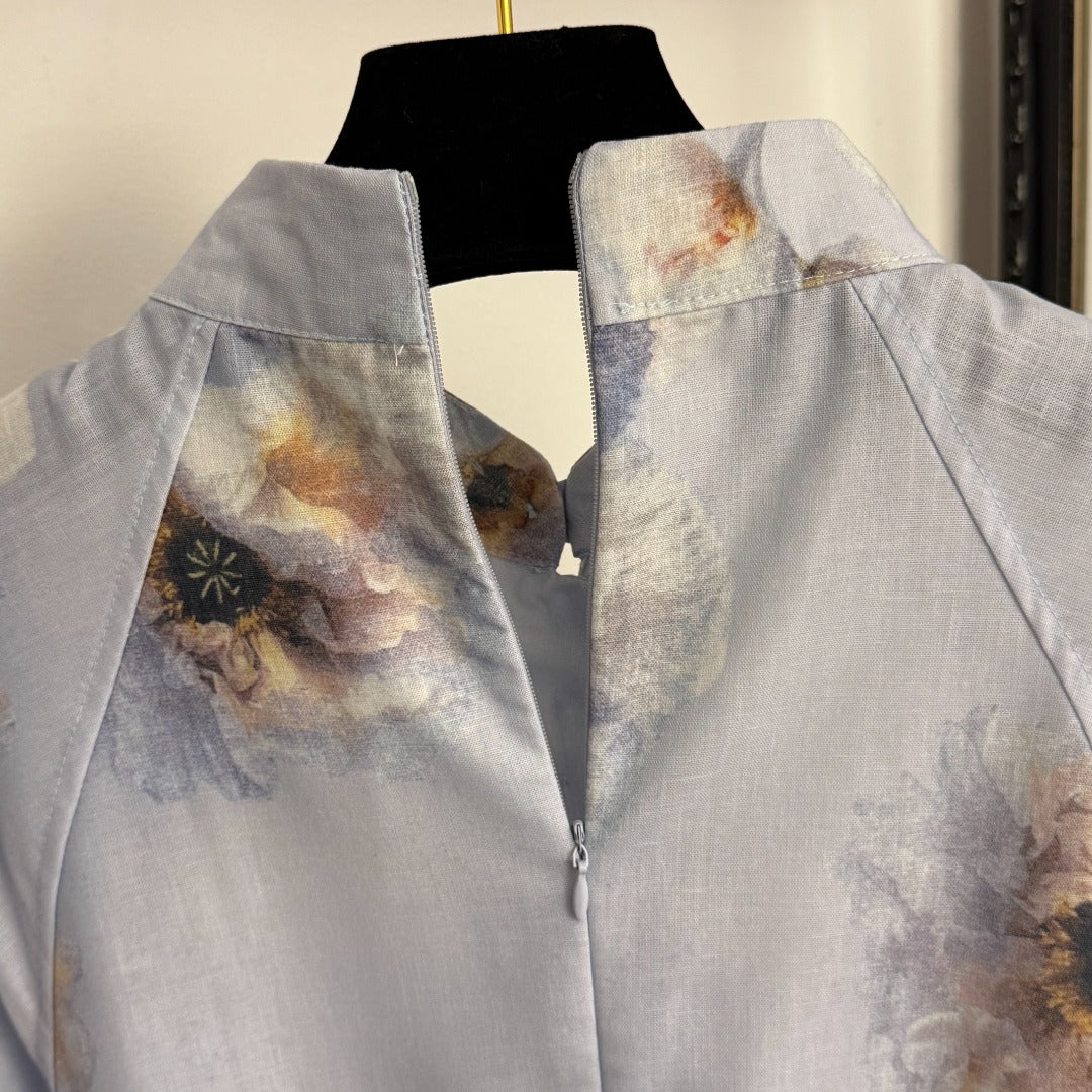 Pastoral Floral Print Tie-Waist Dress