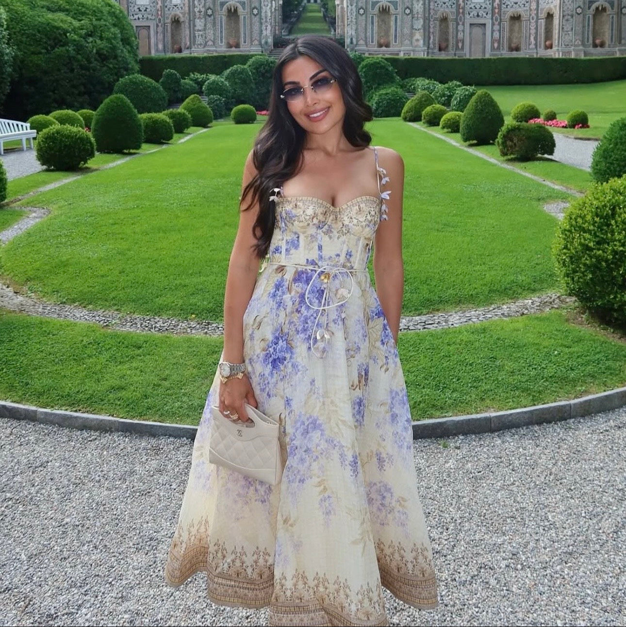 Floral Print, 3D Butterfly Embellished, Strappy Bandeau Dress with Tie Details