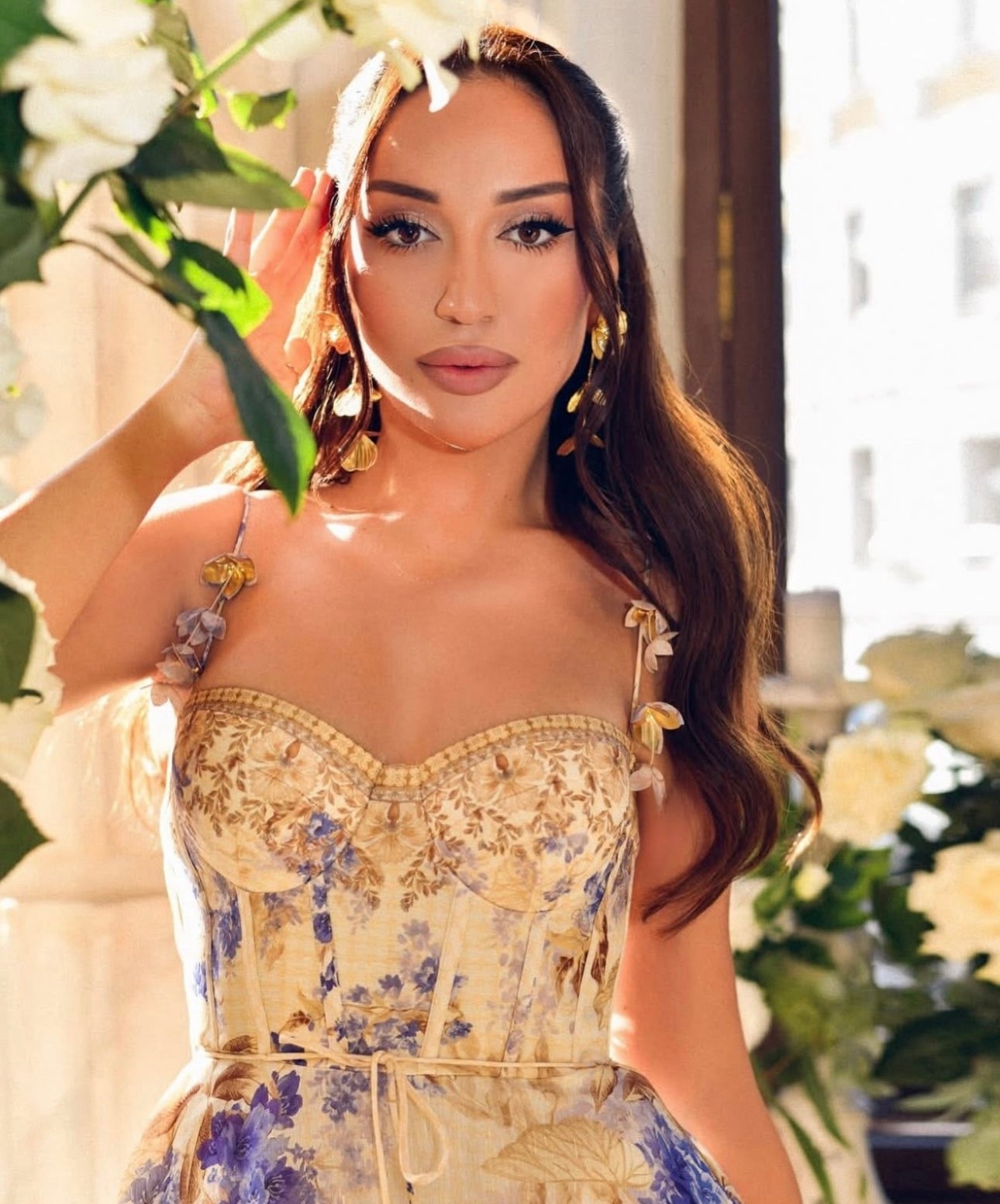 Floral Print, 3D Butterfly Embellished, Strappy Bandeau Dress with Tie Details