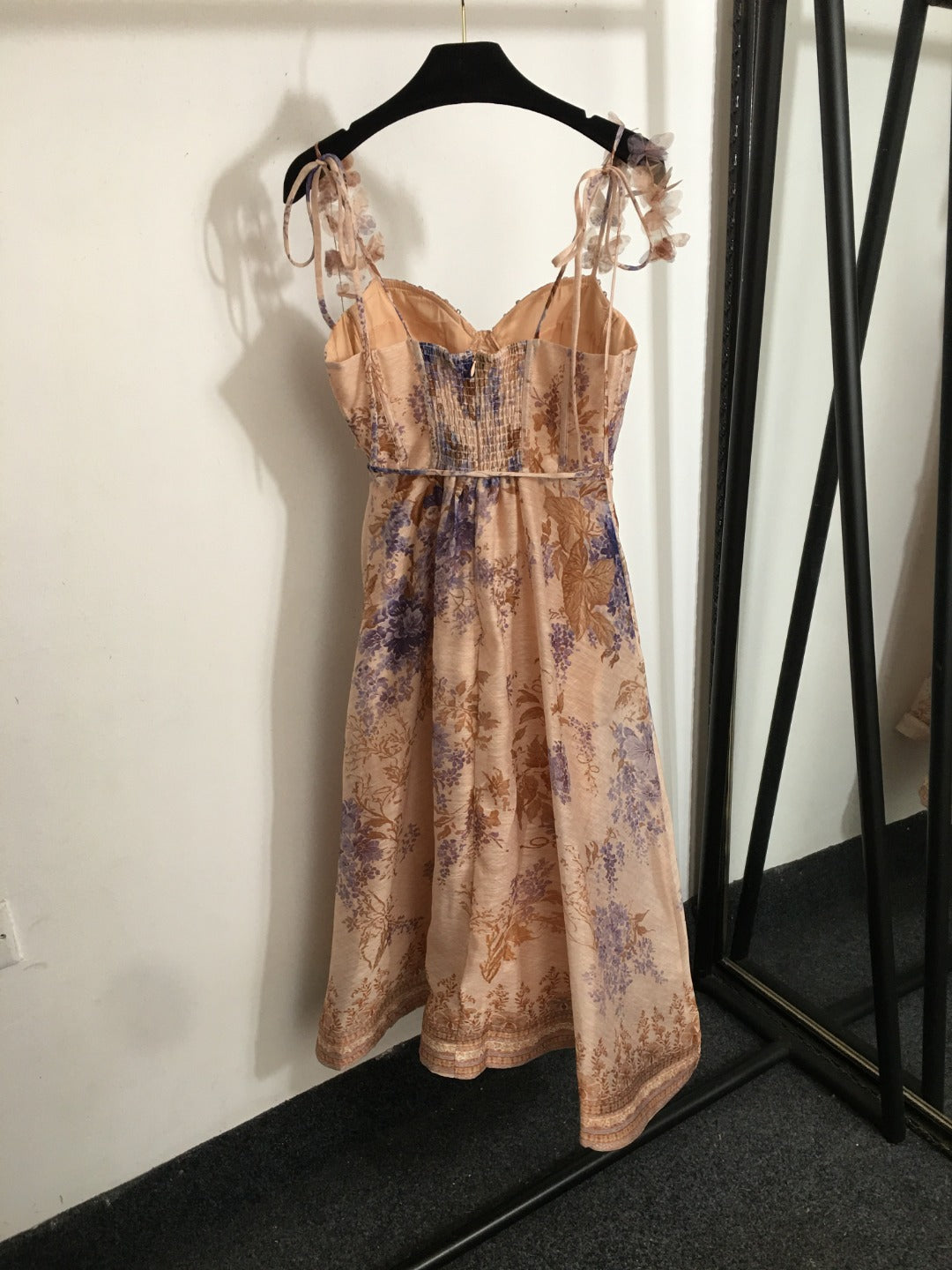 Floral Print, 3D Butterfly Embellished, Strappy Bandeau Dress with Tie Details