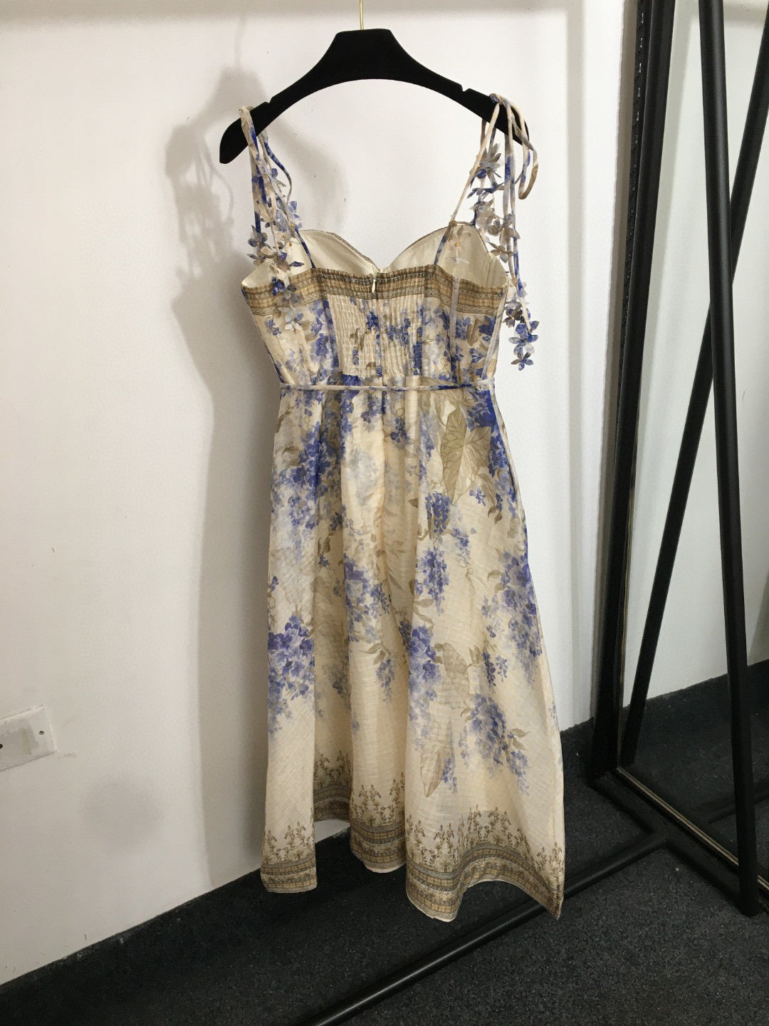 Floral Print, 3D Butterfly Embellished, Strappy Bandeau Dress with Tie Details