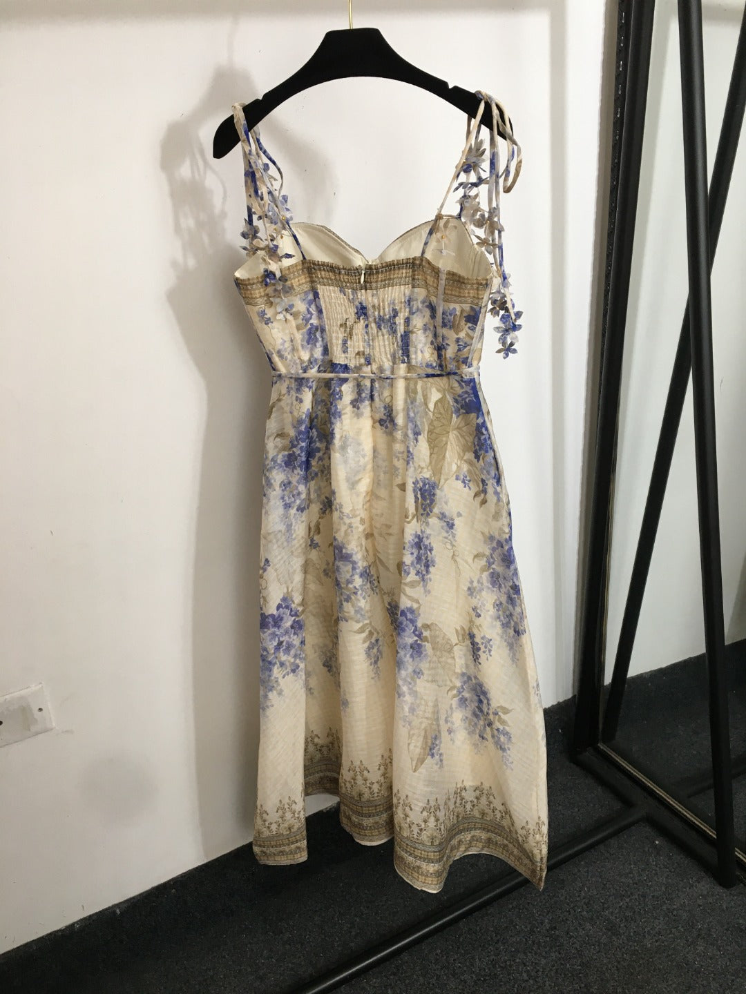 Floral Print, 3D Butterfly Embellished, Strappy Bandeau Dress with Tie Details