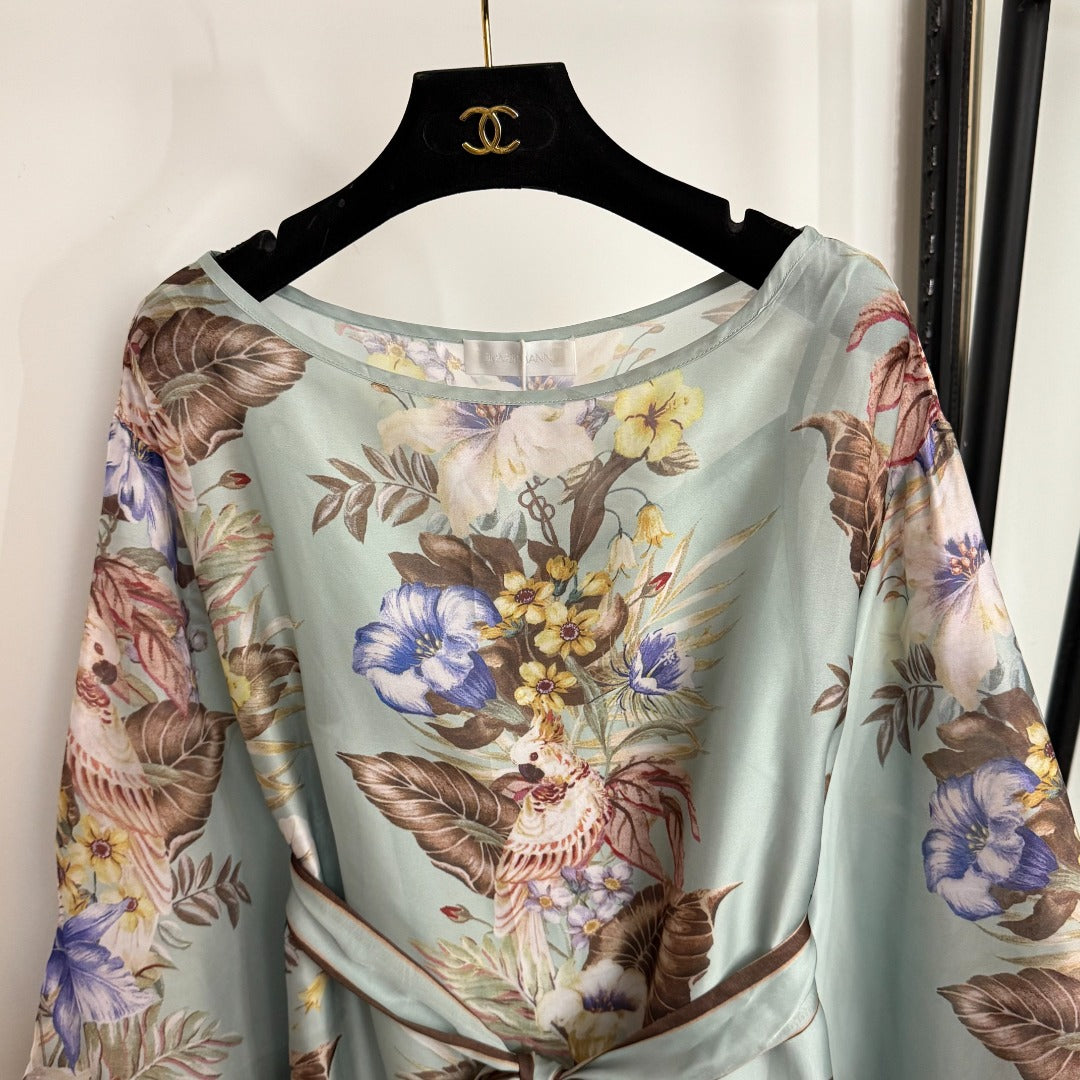 Retro Colorful Floral Print Tie-Waist Dress