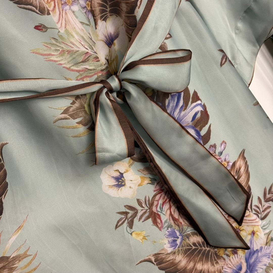 Retro Colorful Floral Print Tie-Waist Dress